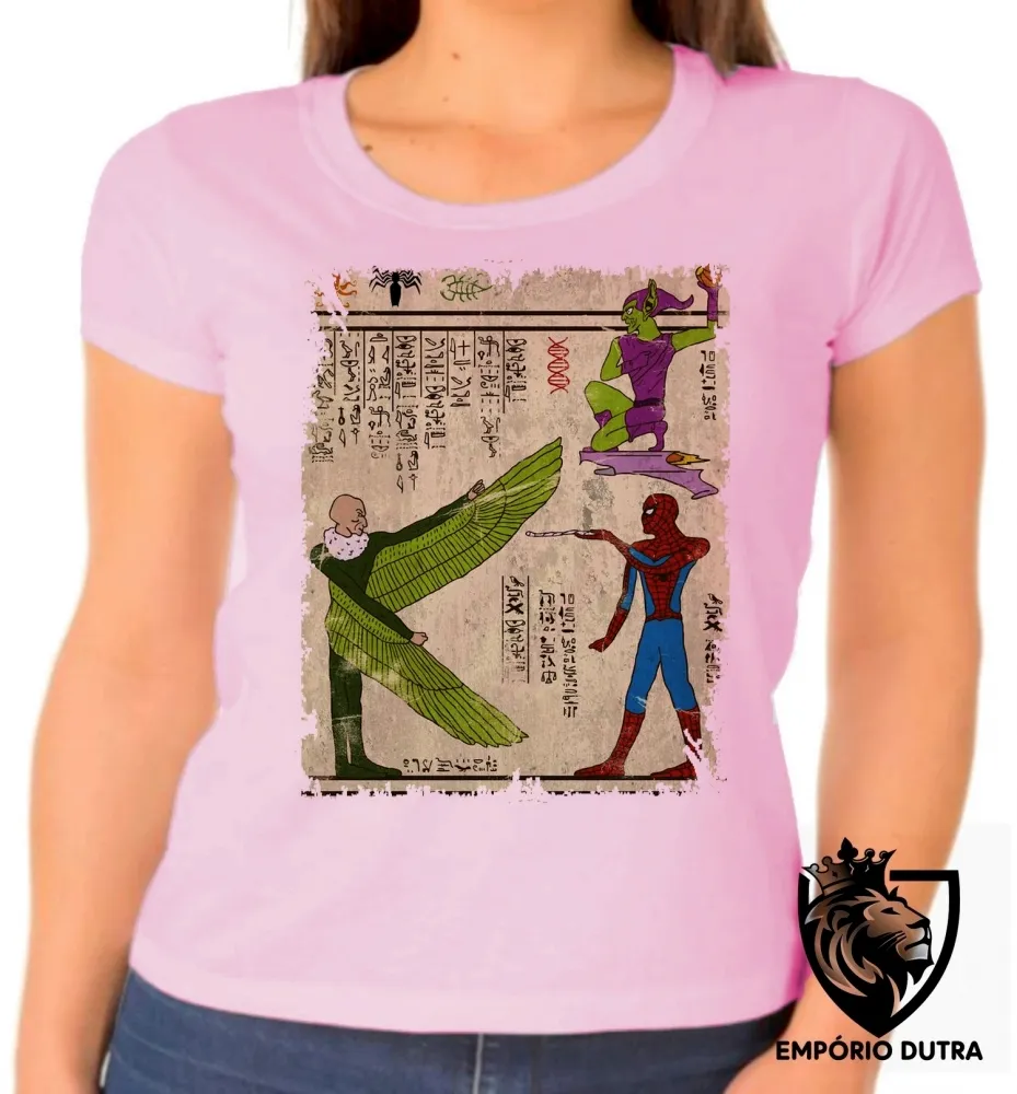 Baby look blusa feminina hieróglifos homem aranha