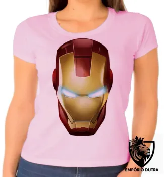 Baby look blusa feminina homem de ferro capacete mascara