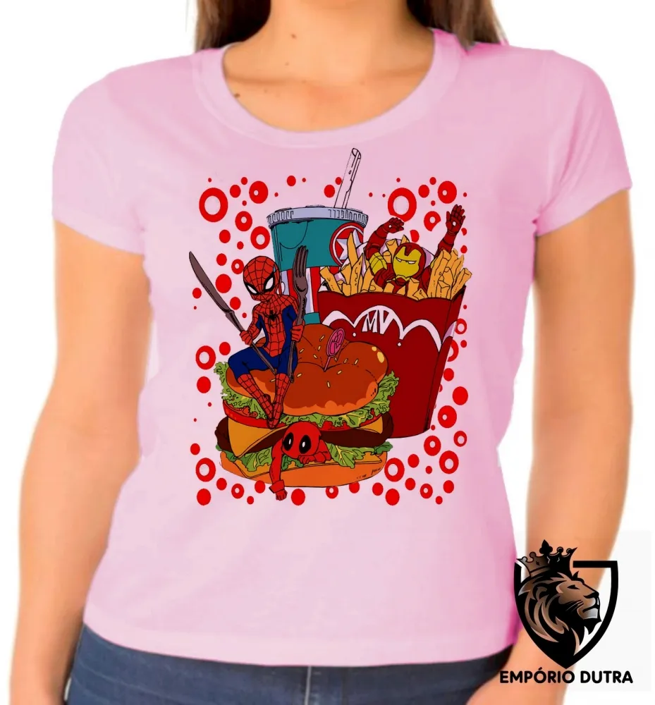 Baby look blusa feminina Homem ferro aranha deadpool