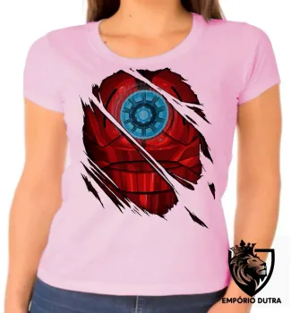 Baby look blusa feminina Homem ferro reator armadura marvel