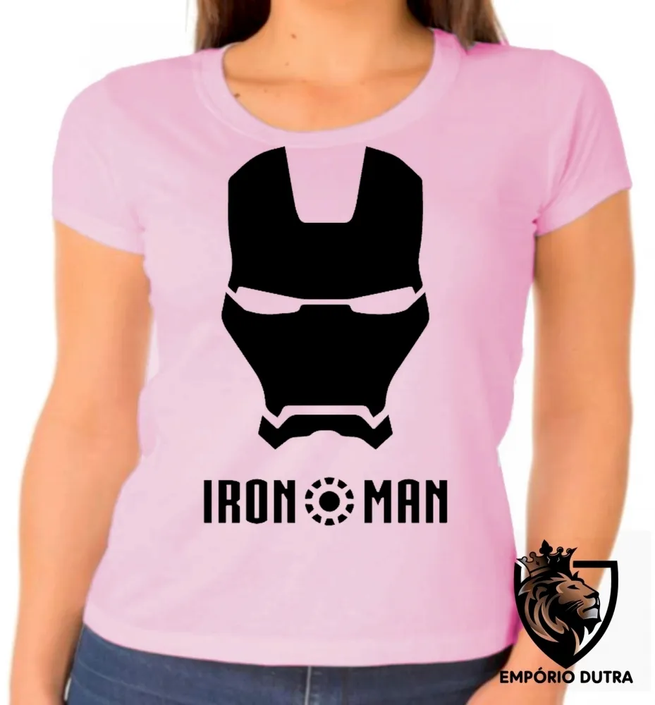 Baby look blusa feminina Iroman máscara marvel homem ferro black