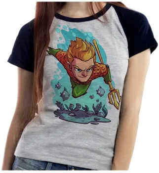 Baby look blusa feminina AQUAMEN liga justiça super herói - Foto 2