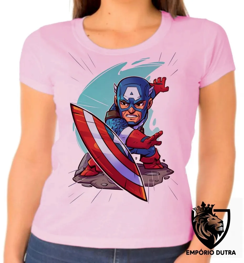 Baby look blusa feminina capitão america geek avengers Imagem