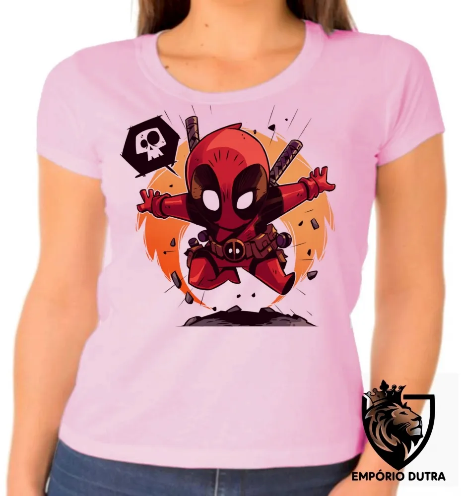 Baby look blusa feminina dead pool super herói marvel