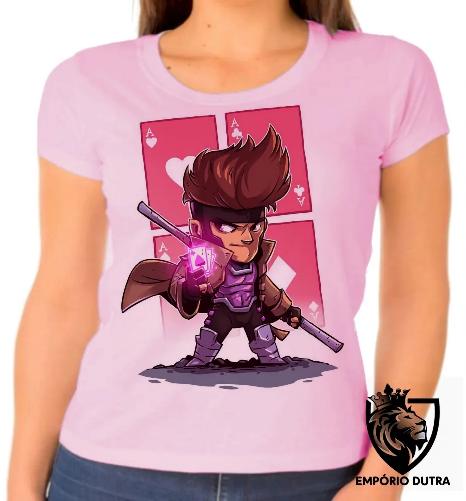 Baby look blusa feminina Gambit carta x men marvel Imagem