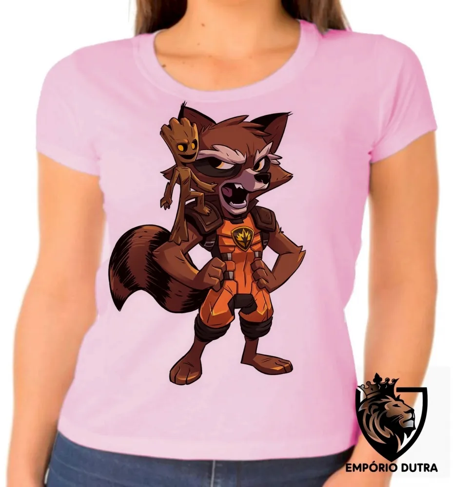 Baby look blusa feminina GROOT ROCKET marvel guardiões