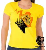 Baby look blusa feminina MOTOQUEIRO FANTASMA fogo - Foto 2