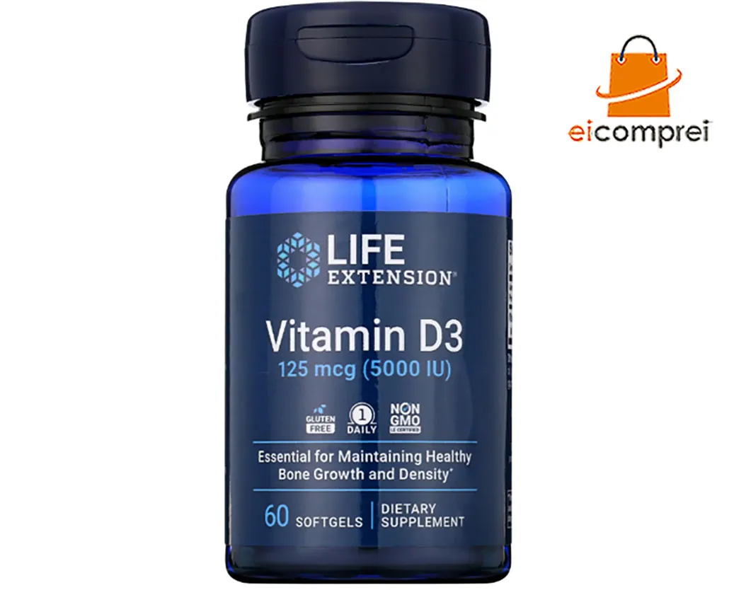 Life Extension Vitamina D3 125mcg 5000ui 60 Cápsulas Eua Imagem
