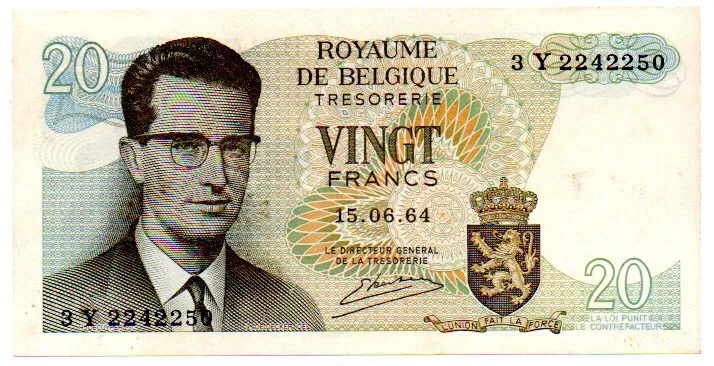 Bélgica - 20 Francs - Cédula Estrangeira - MBC/Sob