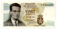 Bélgica - 20 Francs - Cédula Estrangeira - MBC/Sob