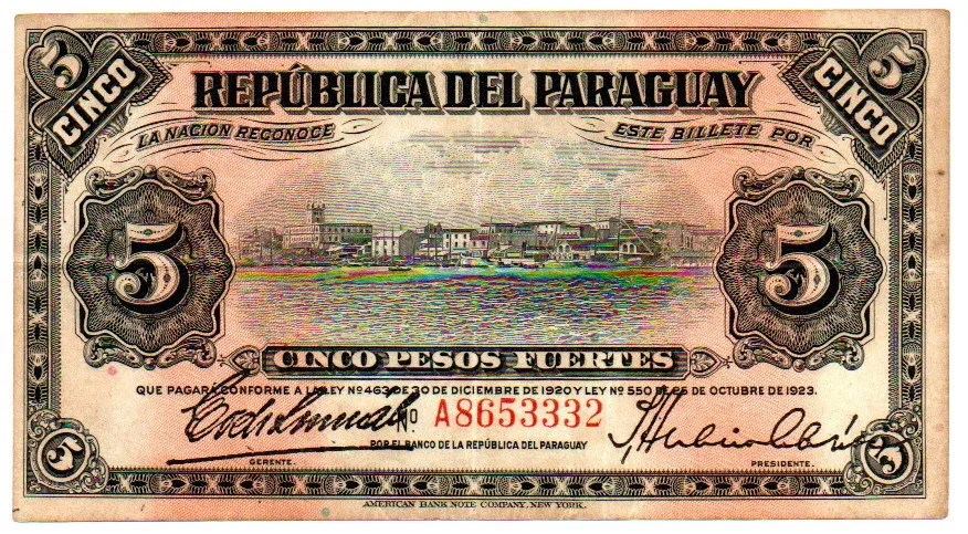 Paraguai - 5 Pesos - Cédula Estrangeira - MBC/Sob Imagem