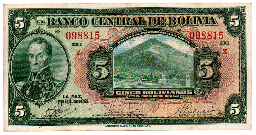 Bolívia - 5 Bolivianos - Cédula Estrangeira - MBC