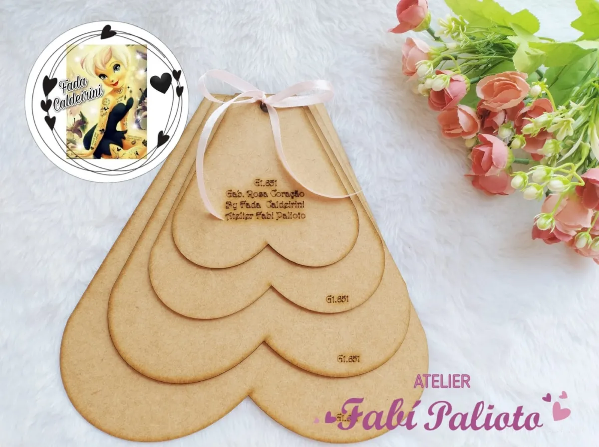 G1.651  Gabarito de Moldes  em MDF Rosa Coração - By Fada Caldeirini Imagem