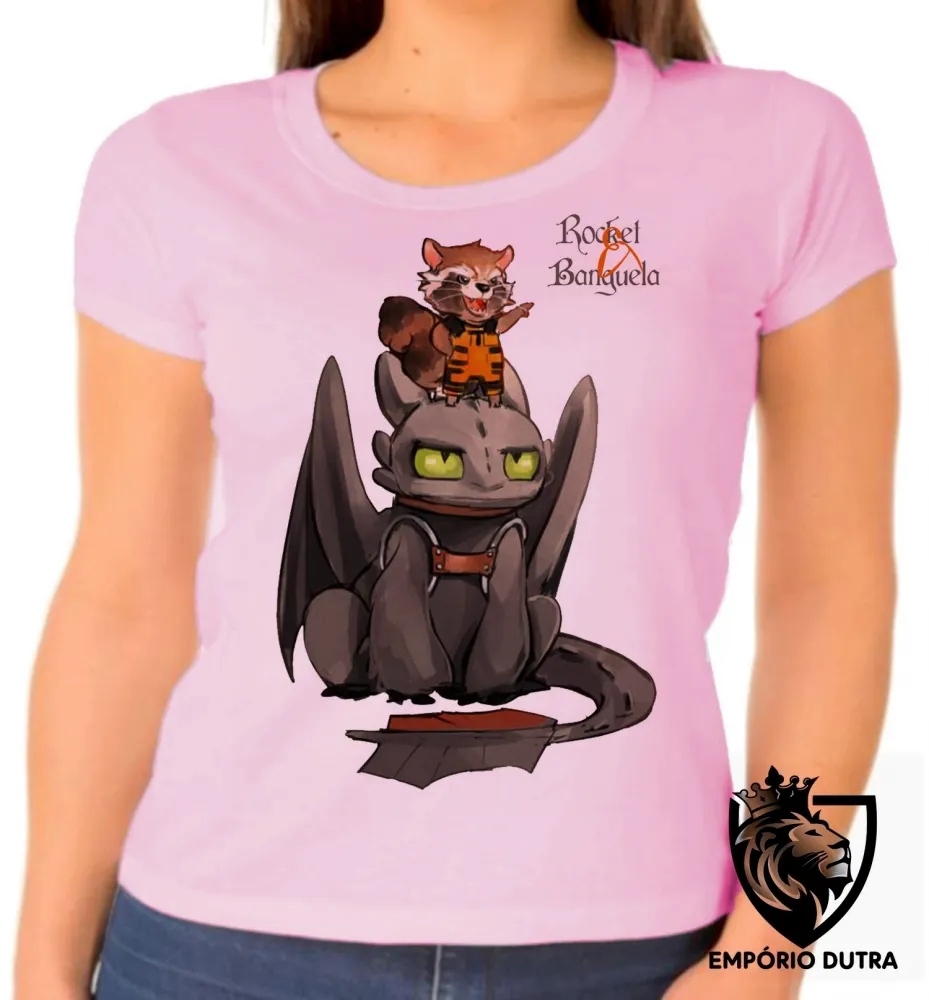 Baby look blusa feminina Rocket guardiões galaxia Banguela dragão