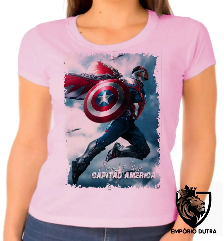 Baby look blusa feminina Sam Wilson Cap Falcão e o Soldado Invernal Imagem