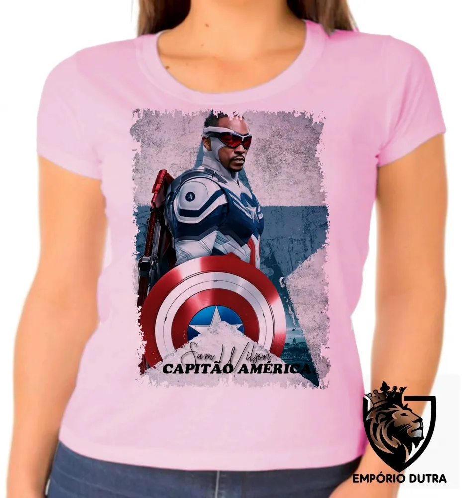Baby look blusa feminina Sam Wilson CApitão América Falcão e o Soldado Invernal Imagem