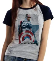 Baby look blusa feminina Sam Wilson CApitão América Falcão e o Soldado Invernal - Foto 4