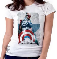 Baby look blusa feminina Sam Wilson CApitão América Falcão e o Soldado Invernal - Foto 5