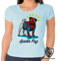 Baby look blusa feminina Spider Pug homem aranha cachorro - Foto 2