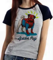 Baby look blusa feminina Spider Pug homem aranha cachorro - Foto 3