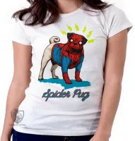 Baby look blusa feminina Spider Pug homem aranha cachorro - Foto 4