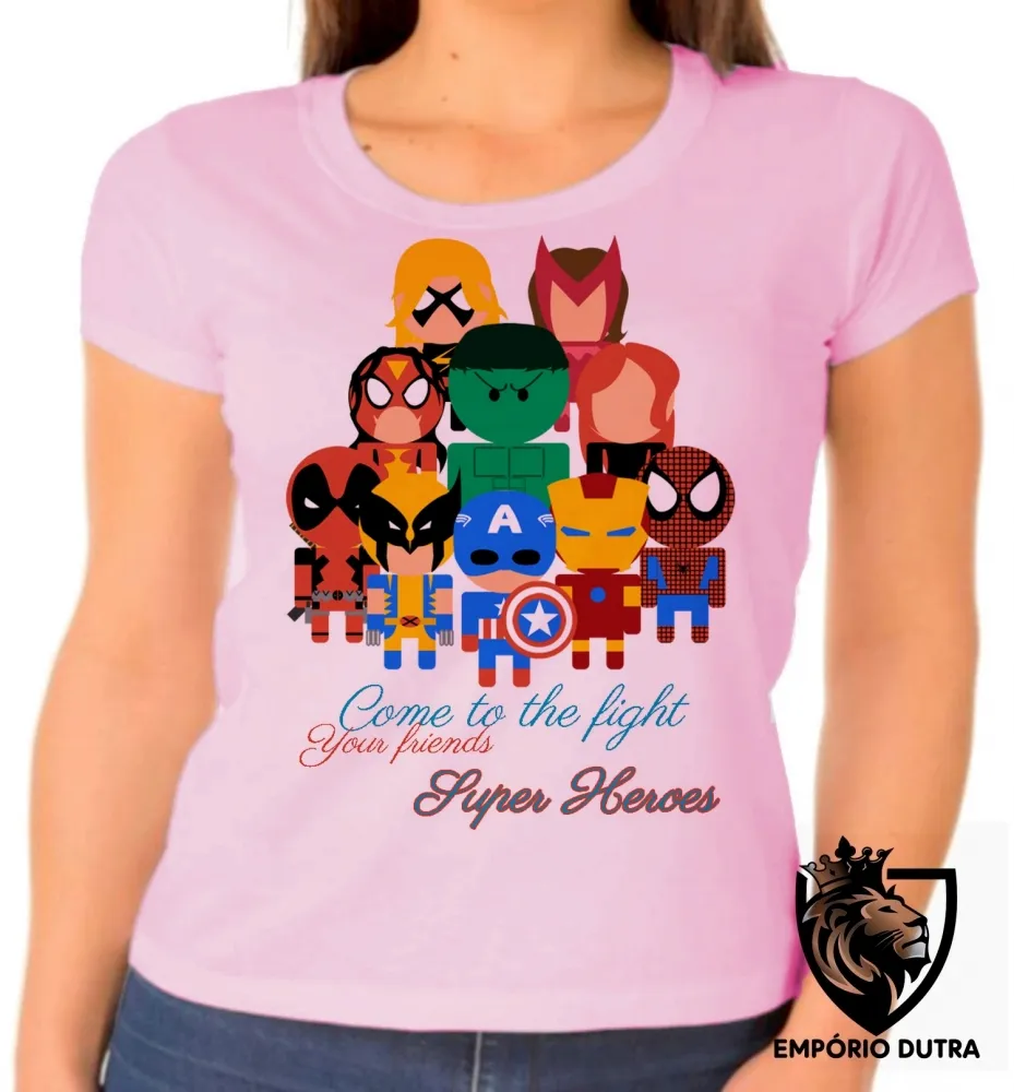 Baby look blusa feminina Super Heroes marvel geek vingadores avengers Imagem