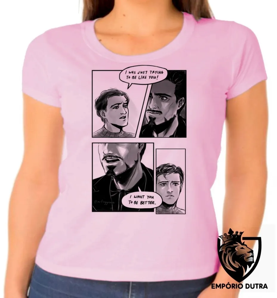 Baby look blusa feminina Tony stark homem ferro vs aranha spiderman Imagem