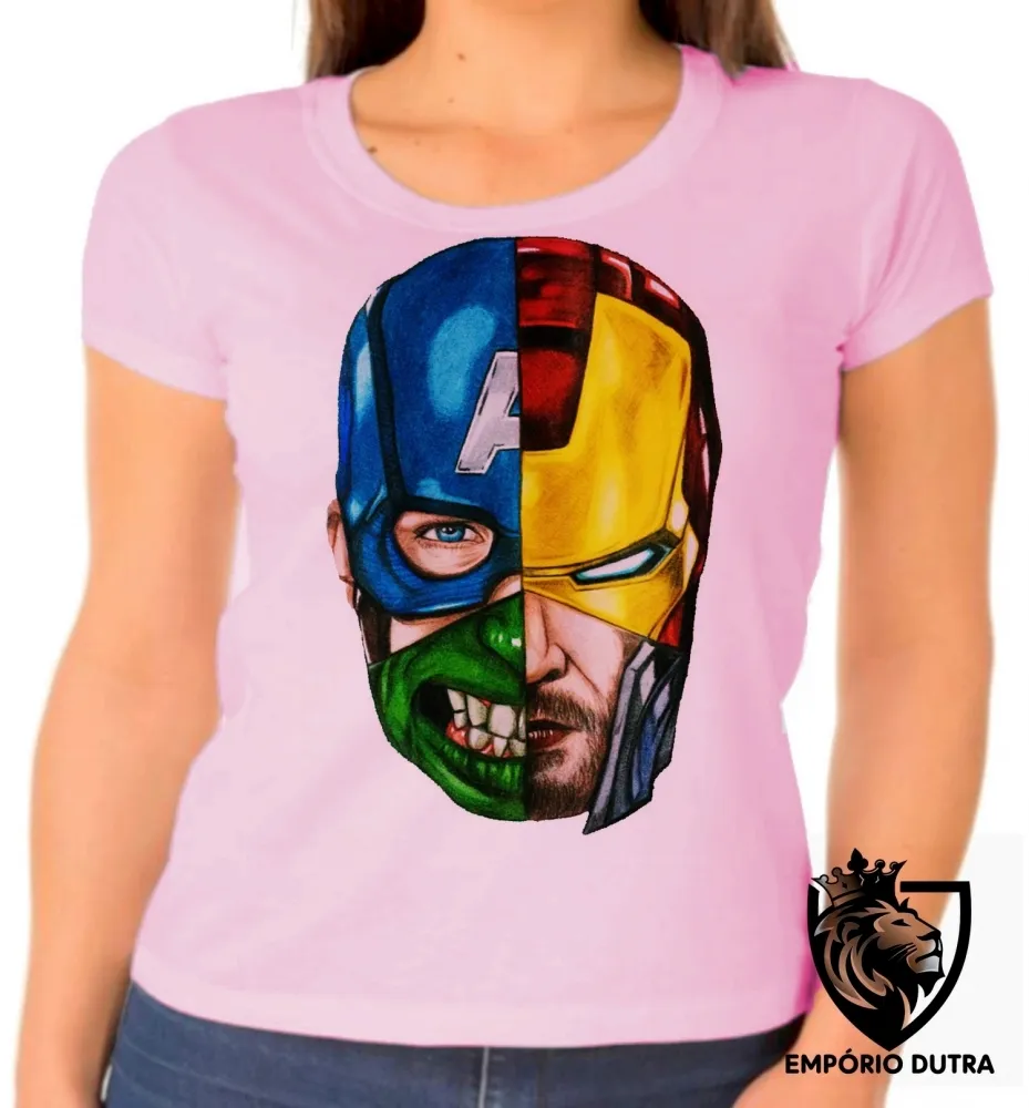 Baby look blusa feminina vingadores Cabeças hulk thor capitão Imagem