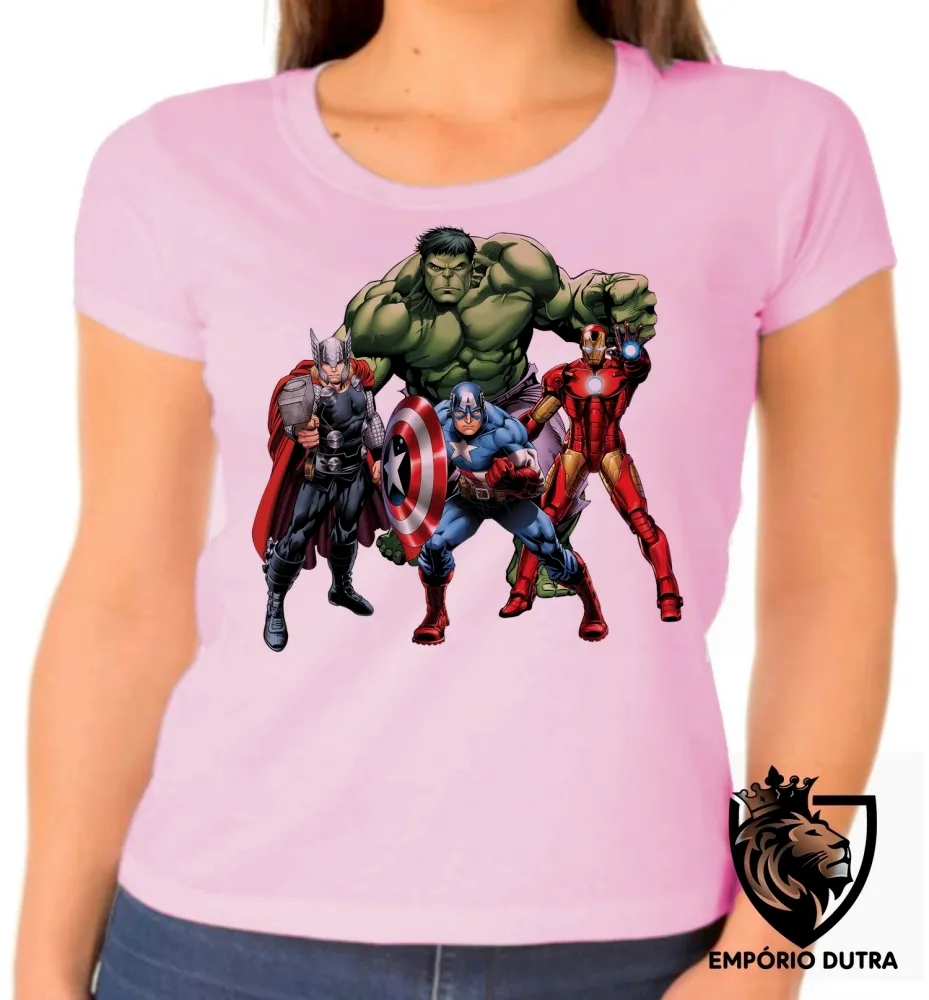 Baby look blusa feminina vingadores hulk thor capitão homen ferro Imagem