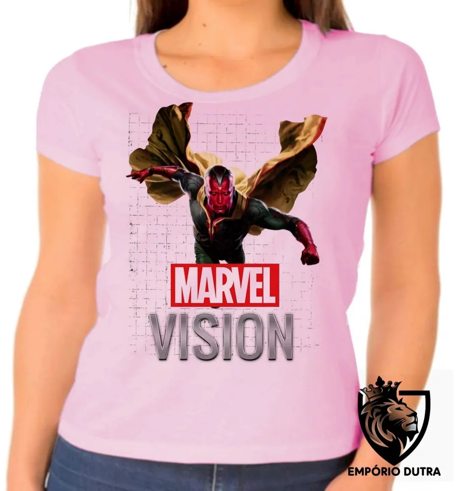 Baby look blusa feminina Vision Marvel voando visão vingadores avengers