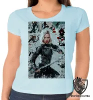Baby look blusa feminina Viúva Negra loira black widow marvel - Foto 2