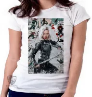 Baby look blusa feminina Viúva Negra loira black widow marvel - Foto 4