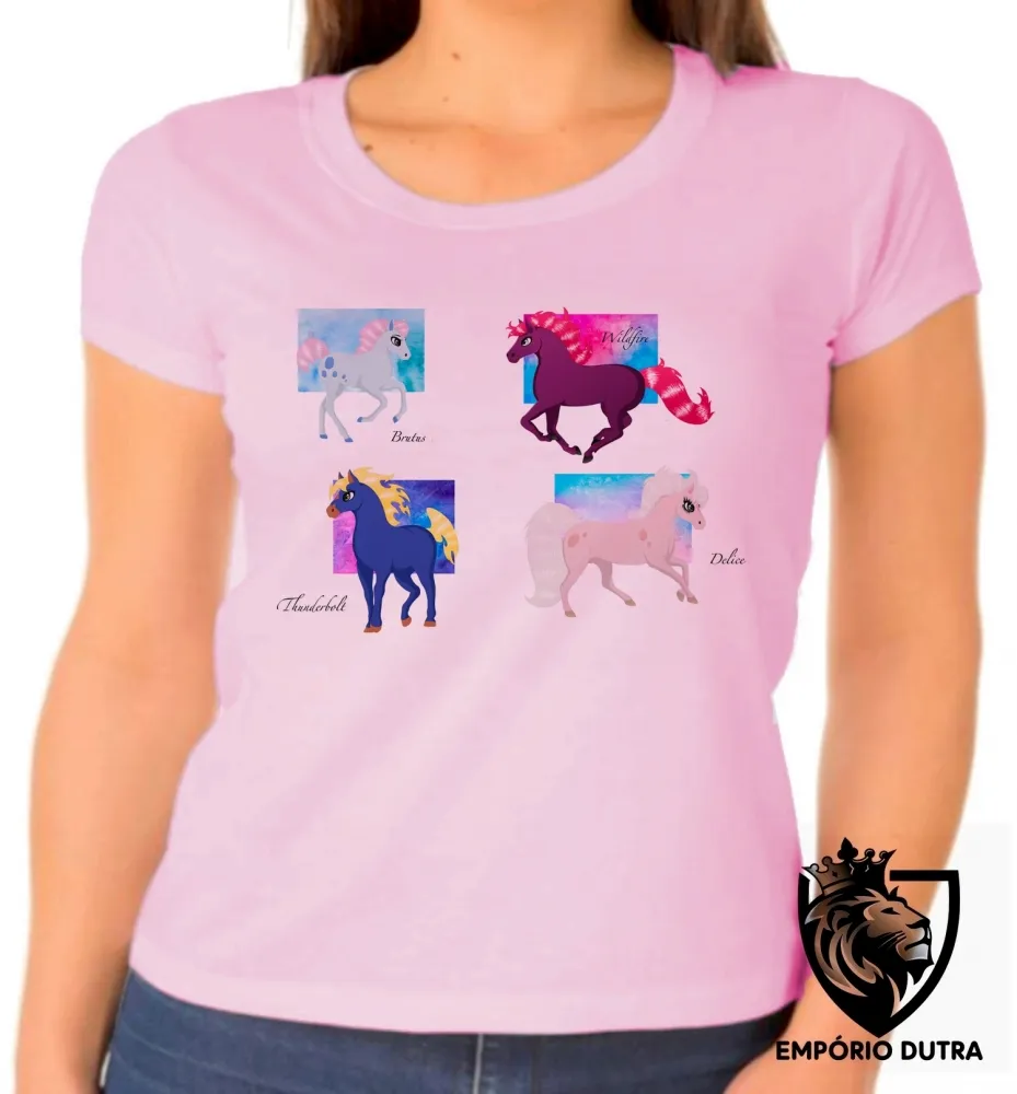 Baby look blusa feminina cavalos cavalo de fogo princesa sarah Imagem