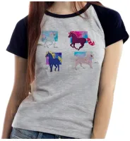 Baby look blusa feminina cavalos cavalo de fogo princesa sarah - Foto 5