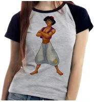 Baby look blusa feminina Aladim disney jasmine namorado - Foto 4
