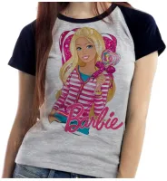 Baby look blusa feminina Barbie coração boneca - Foto 2