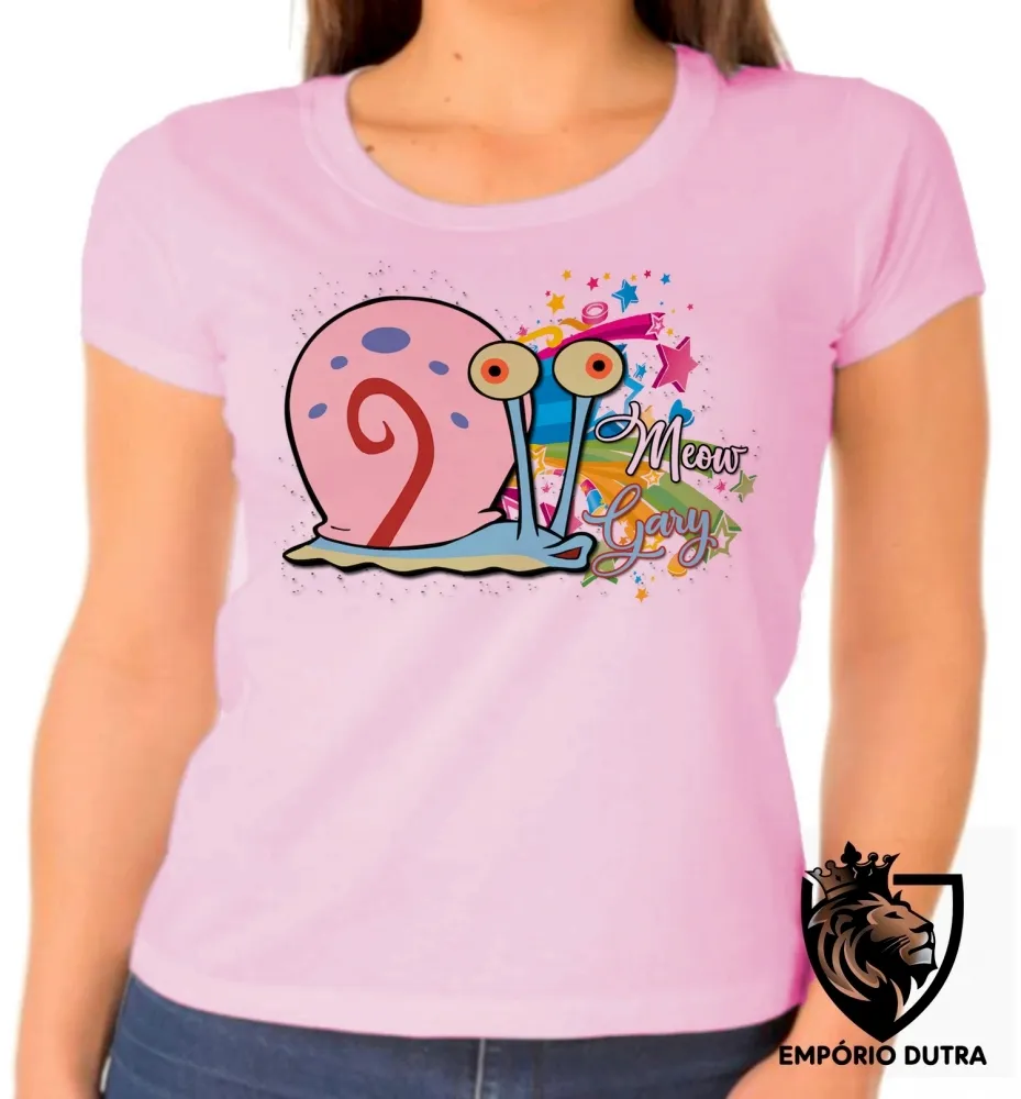 Baby look blusa feminina Bob esponja Gary Meow caracol Imagem