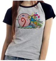 Baby look blusa feminina Bob esponja Gary Meow caracol - Foto 2