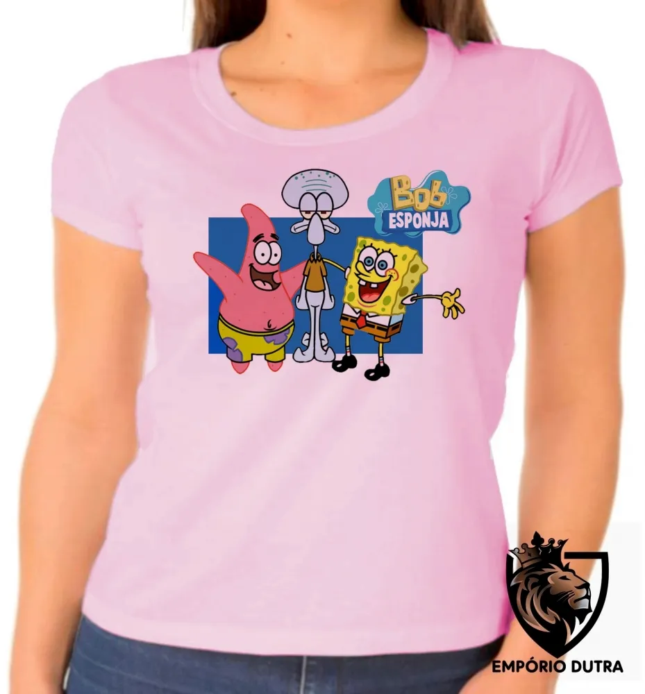 Baby look blusa feminina Bob Esponja Patrick Lula Molusco