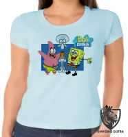 Baby look blusa feminina Bob Esponja Patrick Lula Molusco - Foto 2