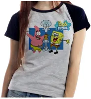 Baby look blusa feminina Bob Esponja Patrick Lula Molusco - Foto 4