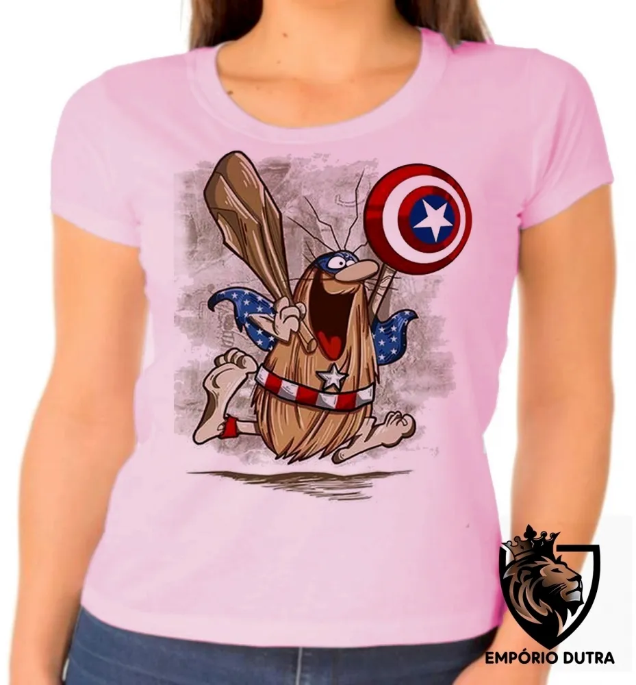 Baby look blusa feminina capitão caverna escudo america desenho antigo