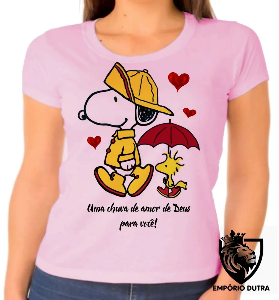 Baby look blusa feminina Chuva de amor de Deus Snoopy