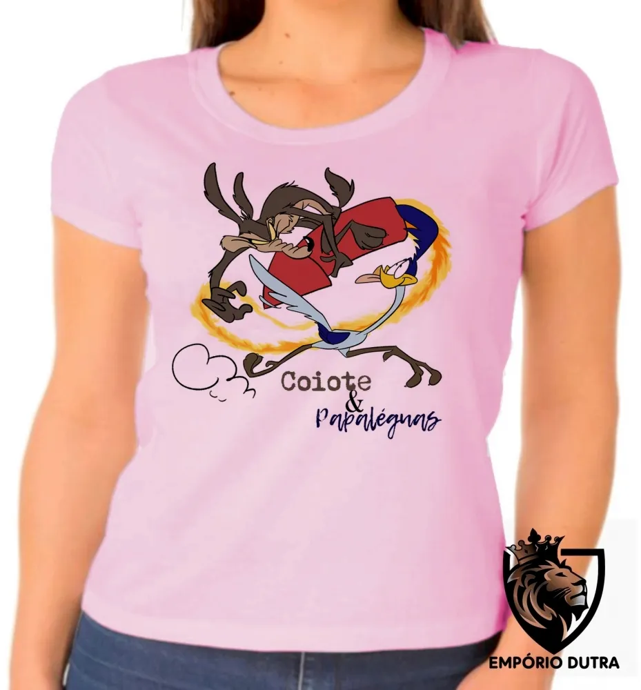 Baby look blusa feminina Coiote e Papaléguas foguete Imagem