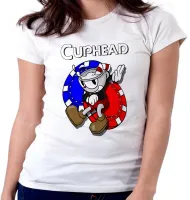Baby look blusa feminina Cuphead azul vermelho jogo game - Foto 3