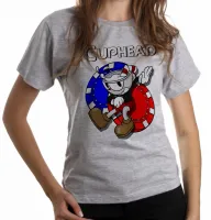 Baby look blusa feminina Cuphead azul vermelho jogo game - Foto 4