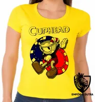 Baby look blusa feminina Cuphead azul vermelho jogo game - Foto 5