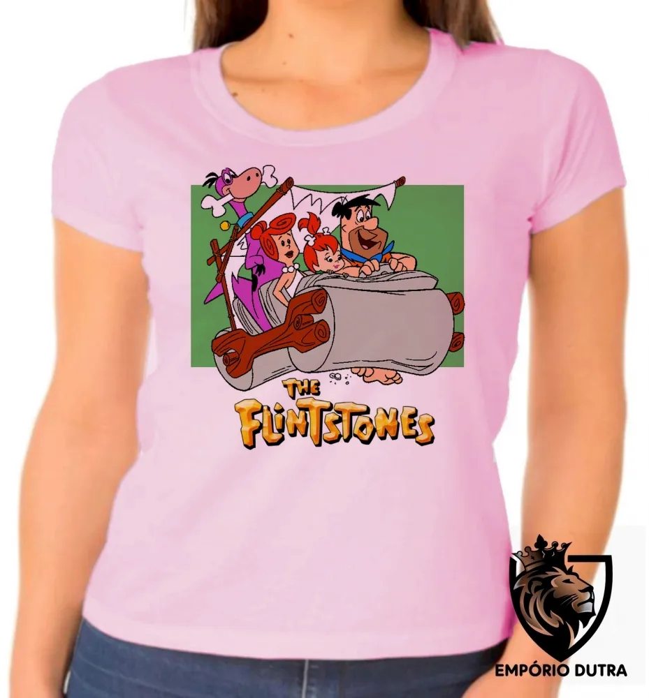 Baby look blusa feminina Flinstones carro fred vilma Flintstones Imagem