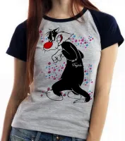 Baby look blusa feminina Frajola bolinhas gato cat piu - Foto 4