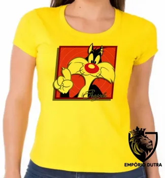 Baby look blusa feminina Frajola gato cat quadrado vermelho - Foto 2